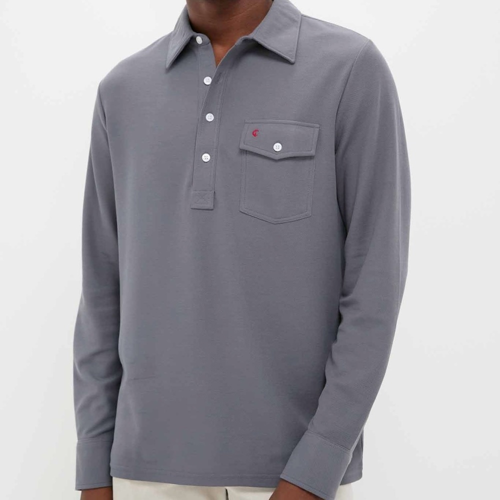 CRIQUET Rugby Shirt Pullover Knit Embroidered Logo Men’s 2XL Gray Button Collar